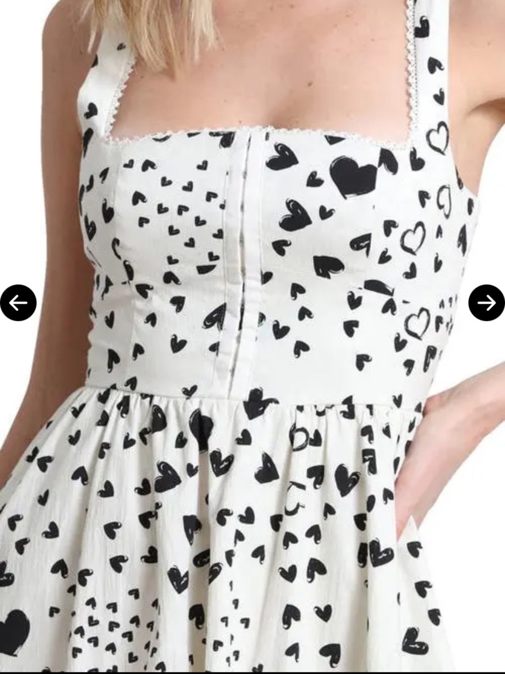 Avec Les Filles Women’s White Midi Dress with Black Heart Print Size 6 - Picture 3 of 11